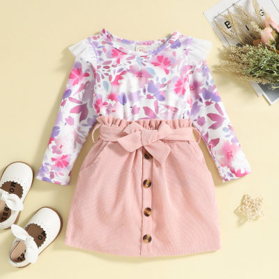 Toddler Floral T-shirt & Corduroy Skirt with Belt