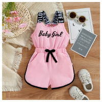 Summer children's solid color crawling clothes two-color pull-up BABE jumpsuit  Pink