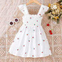 Cherry print suspender dress  White