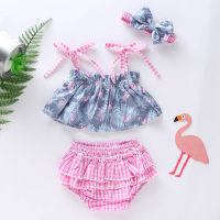 Top bandeau de pavo y pantalones cortos rosas para bebés y niños pequeños  Rosado