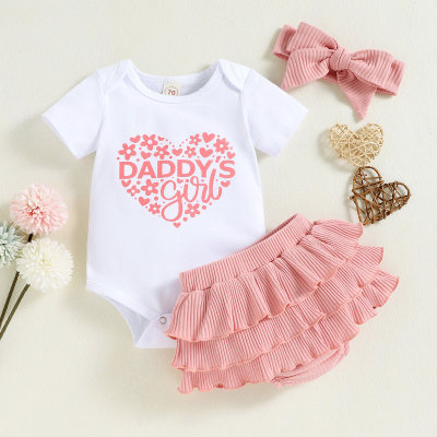 Body, falda y diadema con estampado de letras florales en forma de corazón para niña bebé