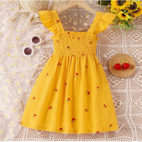 فستان بحمالات بطباعة الكرز  أصفر