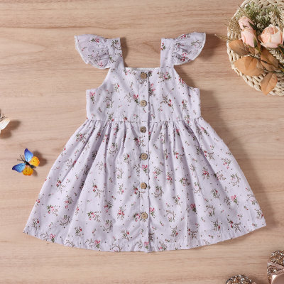 Three-color printed flying sleeve dress