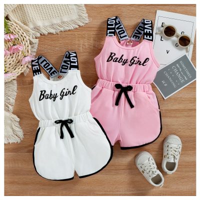 Summer children's solid color crawling clothes two-color pull-up BABE jumpsuit