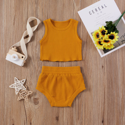 Two-piece set of pitted vest and shorts