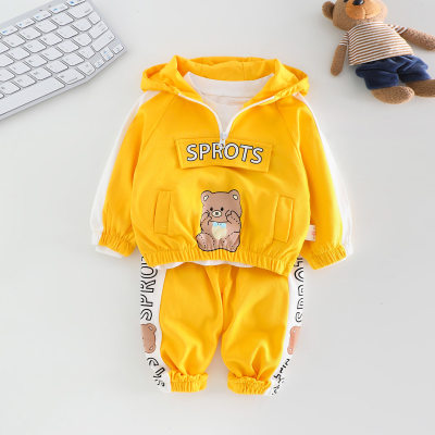 2-piece Toddler Color-block Letter and Bear Pattern Hoodie & Matching Patchwork Pants