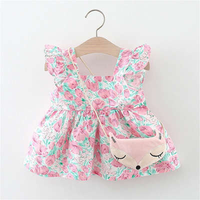 2-piece Toddler Girl Pure Cotton Allover Floral Printed Sleeveless Dress & Fox StyleBag
