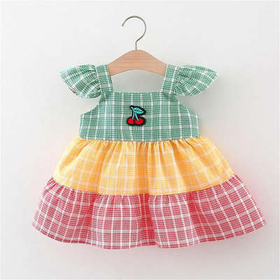 Toddler Girl Pure Cotton Color-block Plaid Square Neck Sleeveless Dress