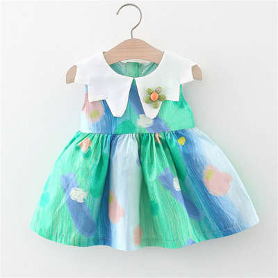 Toddler Girl Pure Cotton Lapel Patchwork Color-block Sleeveless Dress