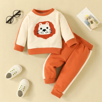 2-piece Baby Color-block Lion Style Sweatshirt & Matching Pants