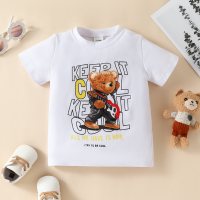 Toddler Boy Letter and Bear Printed Short Sleeve T-shirt  White