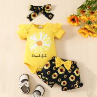 XYY baby chrysanthemum short-sleeved shorts set  Yellow