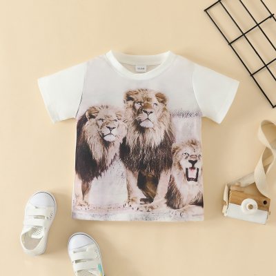 T-shirt a maniche corte con stampa leone da bambino