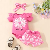 XYY baby chrysanthemum short-sleeved shorts set  Pink