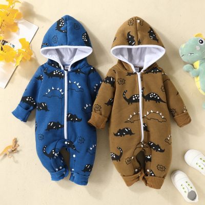 Baby Solid Animal Pattern Hooded Zip-up Jumpsuit