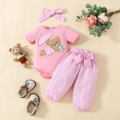 Baby casual short-sleeved triangle trousers + headband 3-piece set