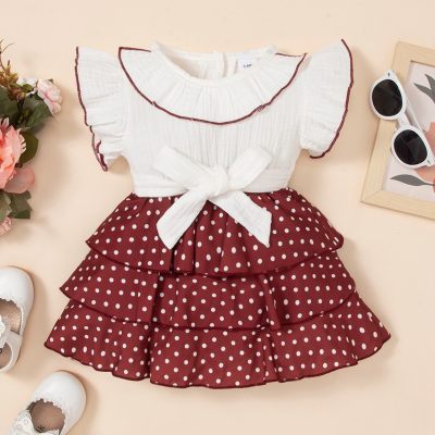 Baby Girl Sweet Color-block Polka dot Print Dress