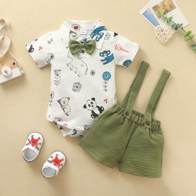 Baby Boy Animal Print  Short-sleeves  Bodysuit And Overalls Shorts