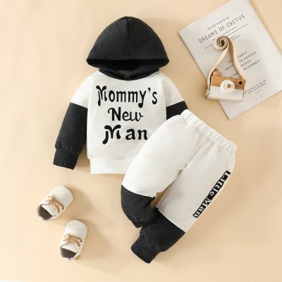Baby Boy Letter Pattern Color-block Hooded Sweater & Pants