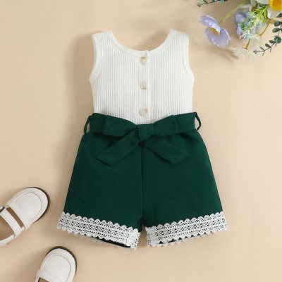 Baby Girl Color-block Patchwork Lace Spliced Sleeveless Boxer Romper