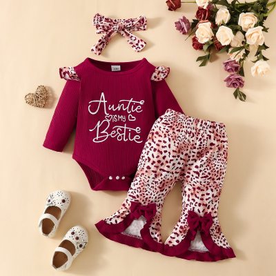 Baby pit stripes long sleeve letter three piece suit