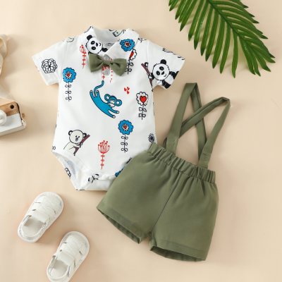 Baby Boy Animal Print Kurzarm-Bodysuit und Overalls Shorts