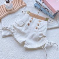 Einfarbige Denim-Shorts mit Knopfleiste für Kleinkinder und Mädchen  Weiß