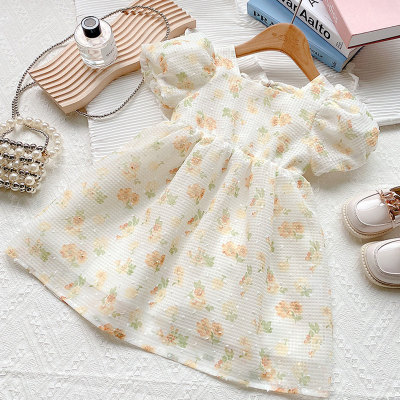 Kleinkind-Mädchen-Baumwollblumen-Prinzessin-Rock-Kleid mit quadratischem Ausschnitt