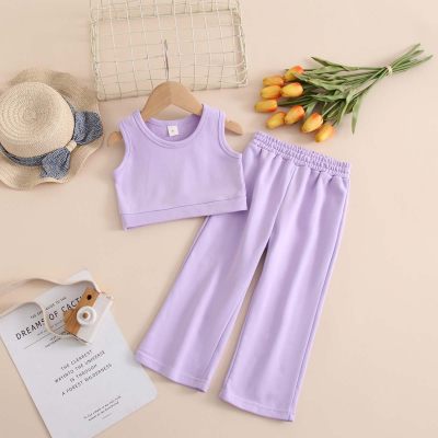 New Girls Fashion Casual Sleeveless Vest Solid Color Suit Ins Wind Two-piece Set