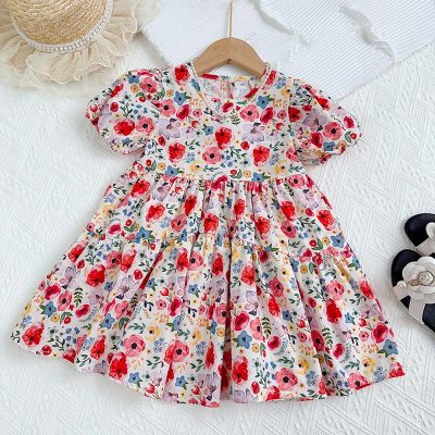 Meninas vestido de verão novo estilo colete infantil vestido floral vestido de bebê fino menina princesa vestido