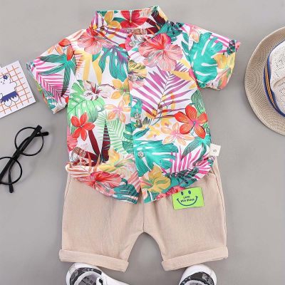 Children's short-sleeved floral shirt boys 2024 summer new style boys casual suit