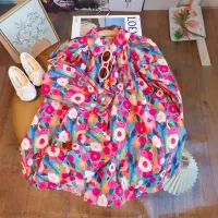 New girls dress shirt dress all over oil painting style print dress  Multicolor