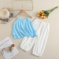 2024 girls new style chiffon halter top and pants two-piece set  Blue