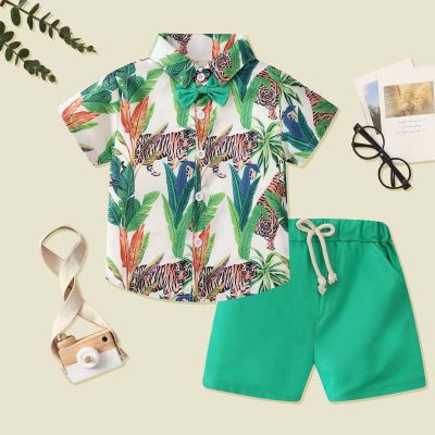 2-piece Toddler Boy Allover Printed Short Sleeve Shirt & Solid Color Shorts