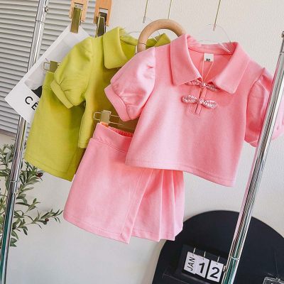 New summer children's clothing for girls, preppy style, casual and stylish two-piece suits