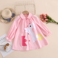Girls Dress Spring New Style Princess Dress Cartoon Shirt Dress Fashionable Children's Shirt Dress  Pink