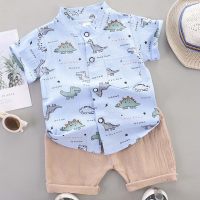 Boy baby infant child suit shirt short-sleeved suit cartoon casual two-piece set  Multicolor