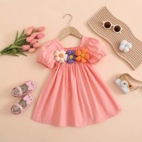 Toddler Girls Sweet Daily Floral Decor Solid Color A-line Skirt  Pink