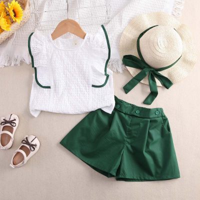2-piece Toddler Girl Ruffled Patchwork Sleeveless Blouse & Solid Color Shorts