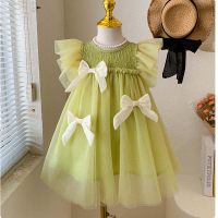 فستان بناتي صيفي جديد، تنورة شاش أنيقة ومريحة، تنورة أميرة شبكية  أخضر فاتح