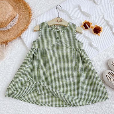 Girls' dress for small and medium children, fresh plaid children's clothing, summer new style fashionable sleeveless dress