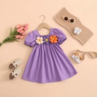 Toddler Girls Sweet Daily Floral Decor Solid Color A-line Skirt  Purple
