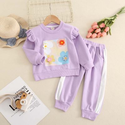 2-piece Toddler Girl Floral Pattern Long Fly Sleeve Sweatshirt & Matching Pants