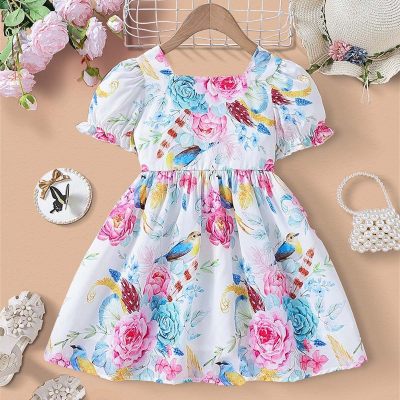 Toddler Girl Allover Floral Printed Short Sleeve Dress