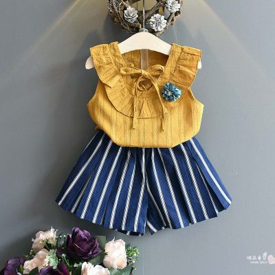 Baby girl suit summer new style small and medium children's cotton shorts girls summer two-piece suit