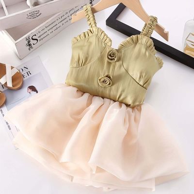 2024 new summer children's clothing Korean fashion girls camisole top and mesh skirt two-piece set