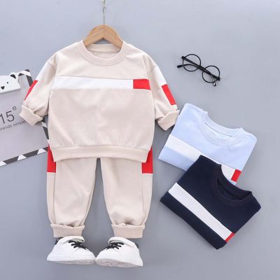 2-piece Toddler Boy Color-block Round Neck Top & Matching Pants