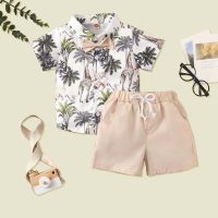 2-piece Toddler Boy Allover Printed Short Sleeve Shirt & Solid Color Shorts  Apricot