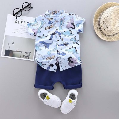Boy baby infant child suit shirt short-sleeved suit cartoon casual two-piece set