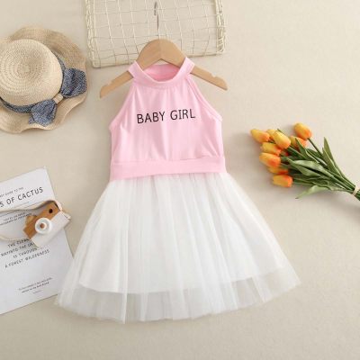 Nueva falda de gasa con letras rosas de verano para niñas y niños falda hinchada de princesa